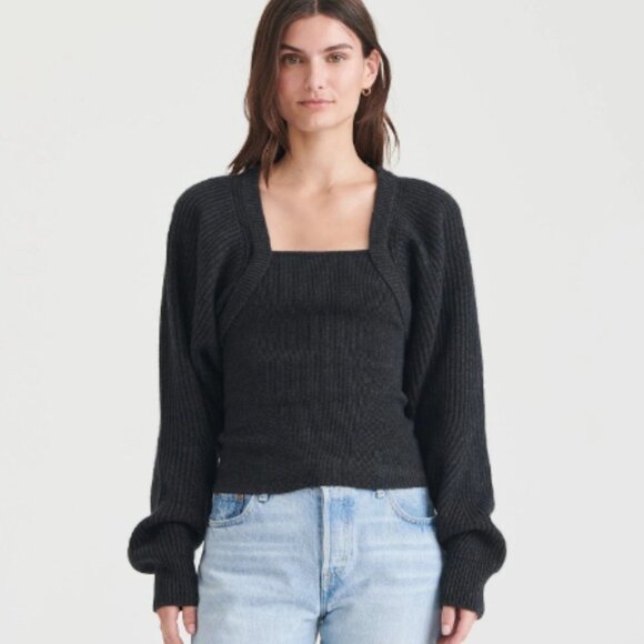 Naadam Wool Cashmere Fisherman Layered Sweater Smoke Black Size XS or S NWT - Picture 1 of 7